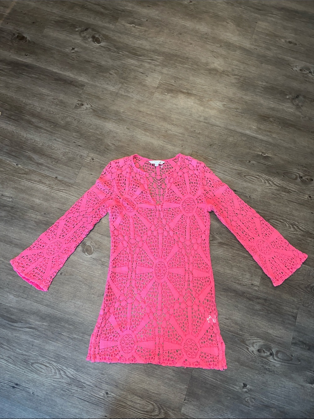 TRINA TURK Crochet Lace Bell-Sleeve Dress - Bright Pink